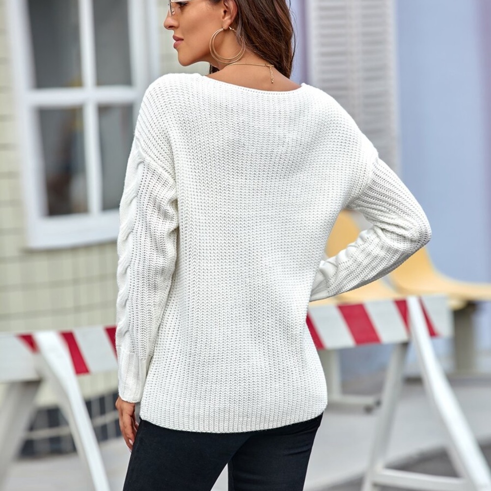 Off white fall autumn knit vneck sweater - Picture 9 of 9